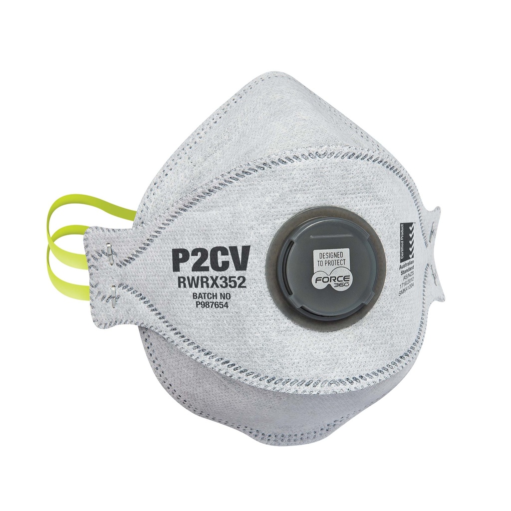 RWRX352 Force360 P2VC Flat Fold Carbon Valved Disposable Respirator 10 box 