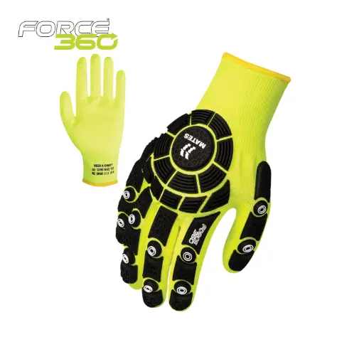 GMIC015 MATES 18 gauge Impact Cut D Glove with Hivis Yellow Liner Micro fine foam palm dip  